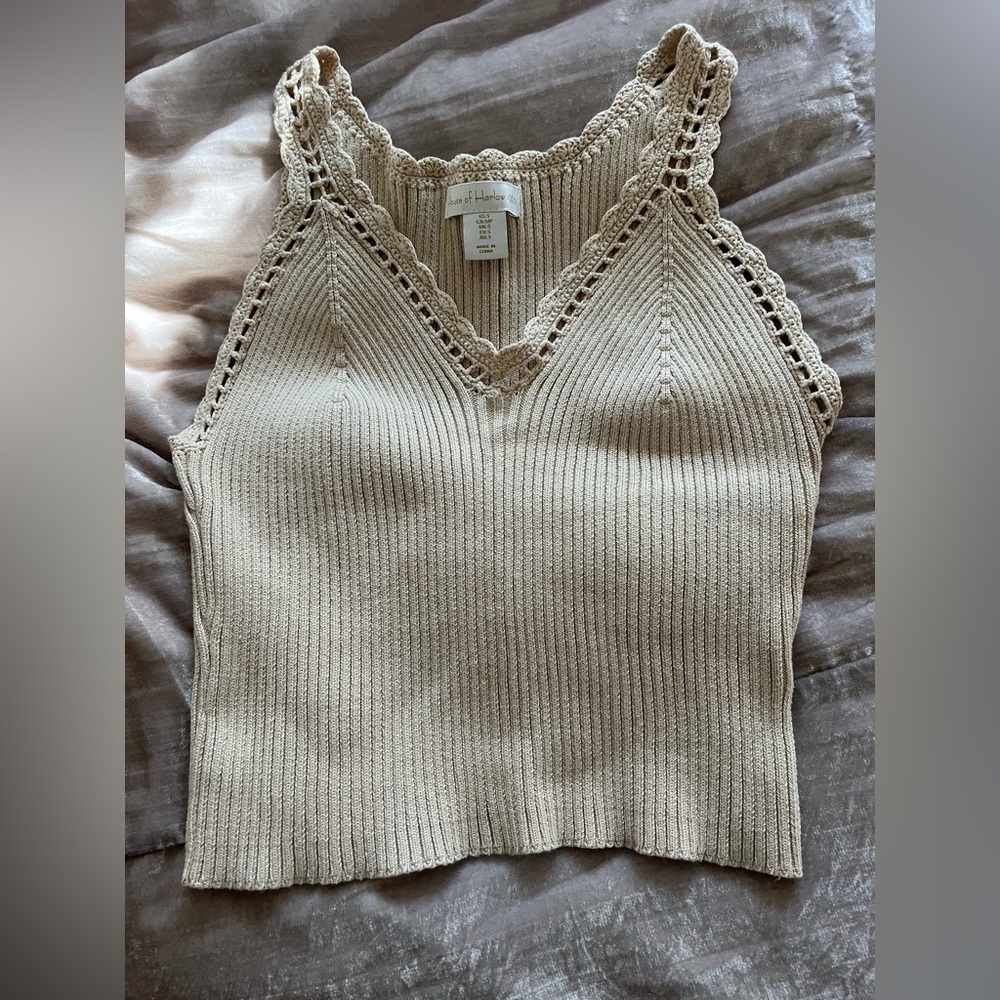 House of Harlow 1960 Beige Knit Cropped Tank Top